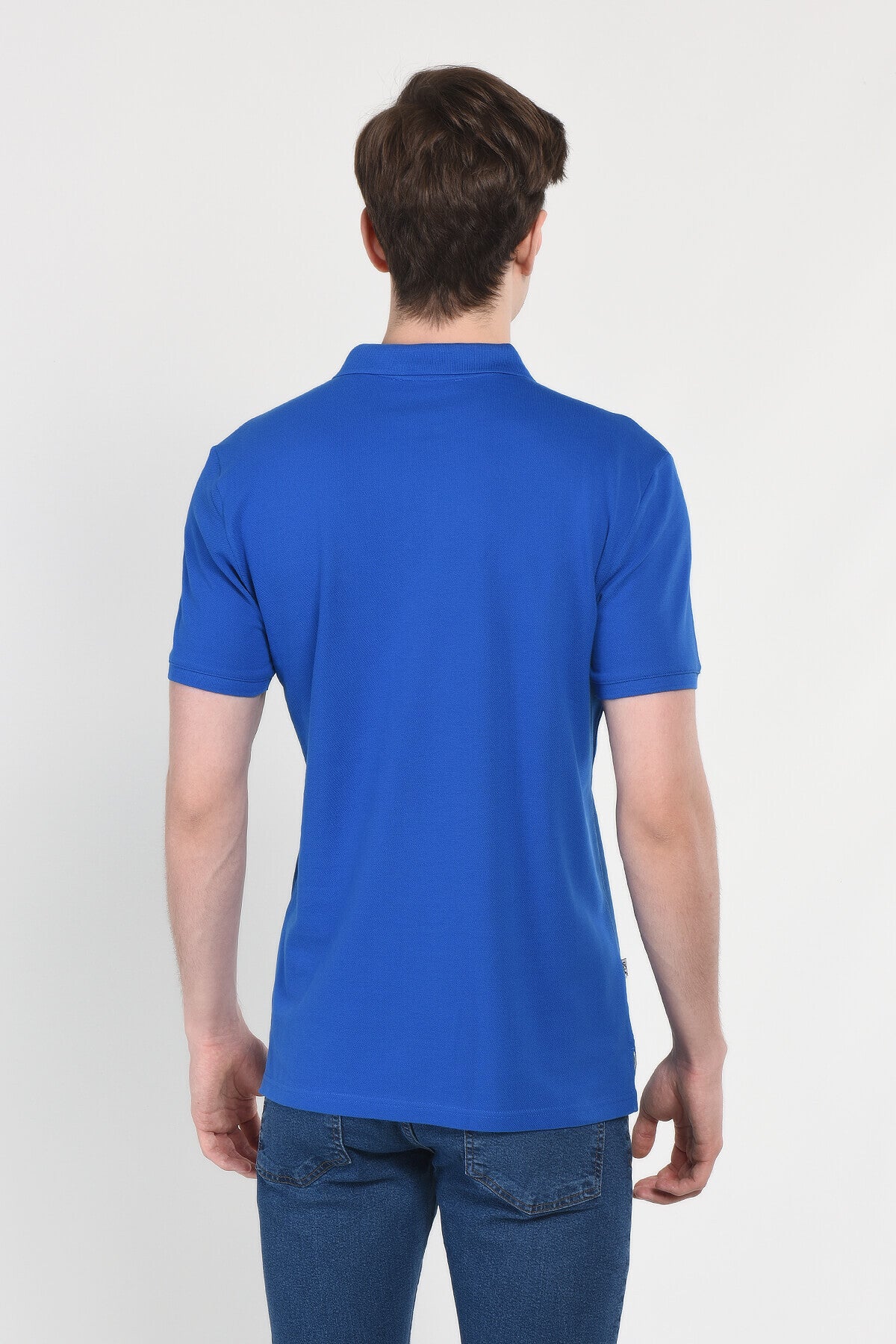 UCLA Tricou cu guler si nasturi, regular fit, logo brodat discret, Albastru, LAKES