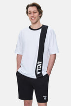 UCLA Tricou cu decolteu la baza gatului, imprimeu cu logo, regular fit, Alb, KEITH