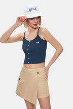 UCLA Pantaloni scurti cu snur si banda elastica in talie, buzunare laterale si imprimeu cu logo discret, Maro, LINDA