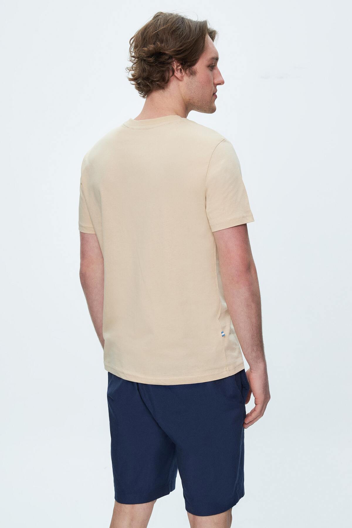 UCLA Tricou cu decolteu la baza gatului, imprimeu cu logo, regular fit, Bej, SHERMAN