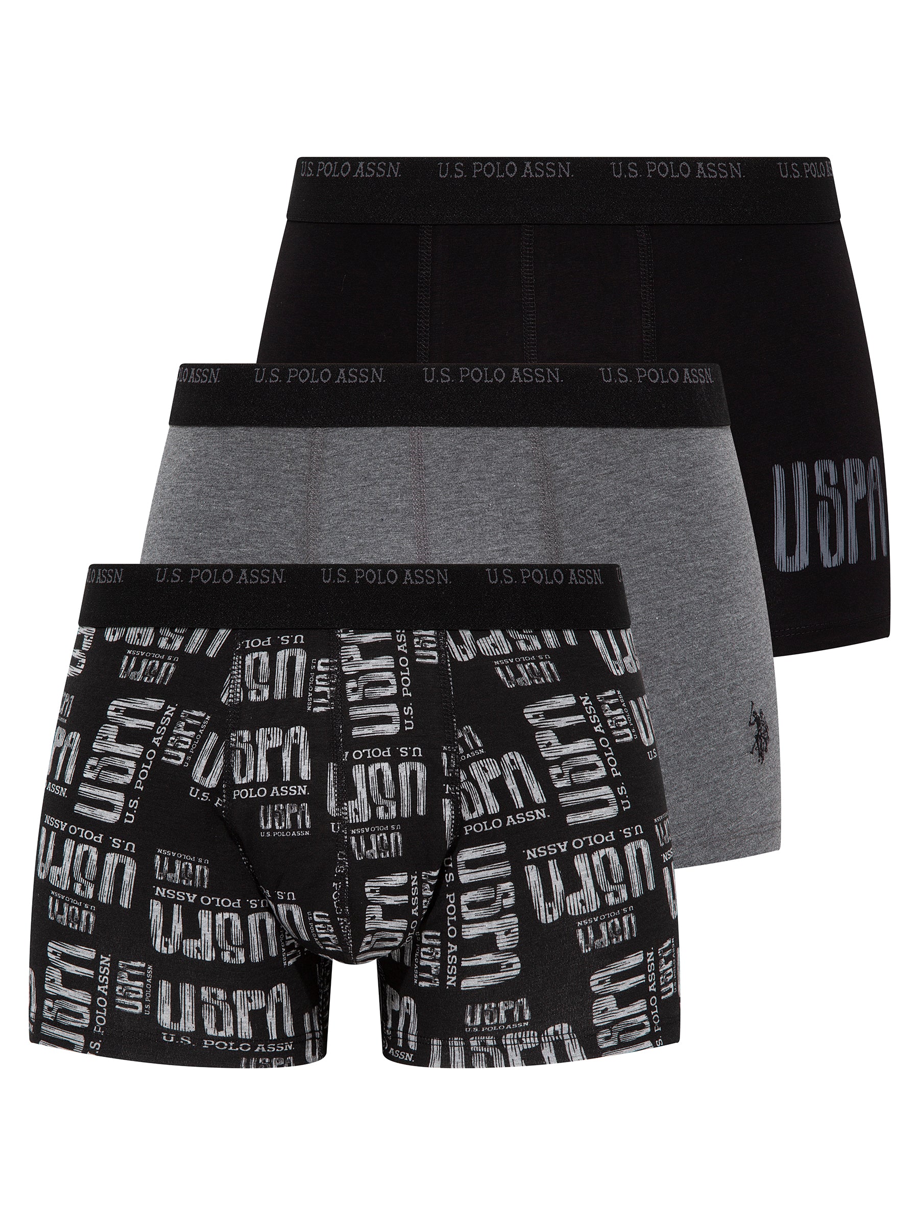 U.S. Polo Assn. Set 3 perechi de boxeri cu banda elastica si logo