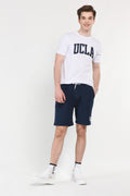 UCLA Pantaloni scurti cu snur si banda elastica in talie, buzunare laterale si imprimeu cu logo discret, Bleumarin, FOWLER