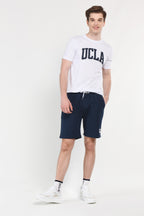 UCLA Pantaloni scurti cu snur si banda elastica in talie, buzunare laterale si imprimeu cu logo discret, Bleumarin, FOWLER