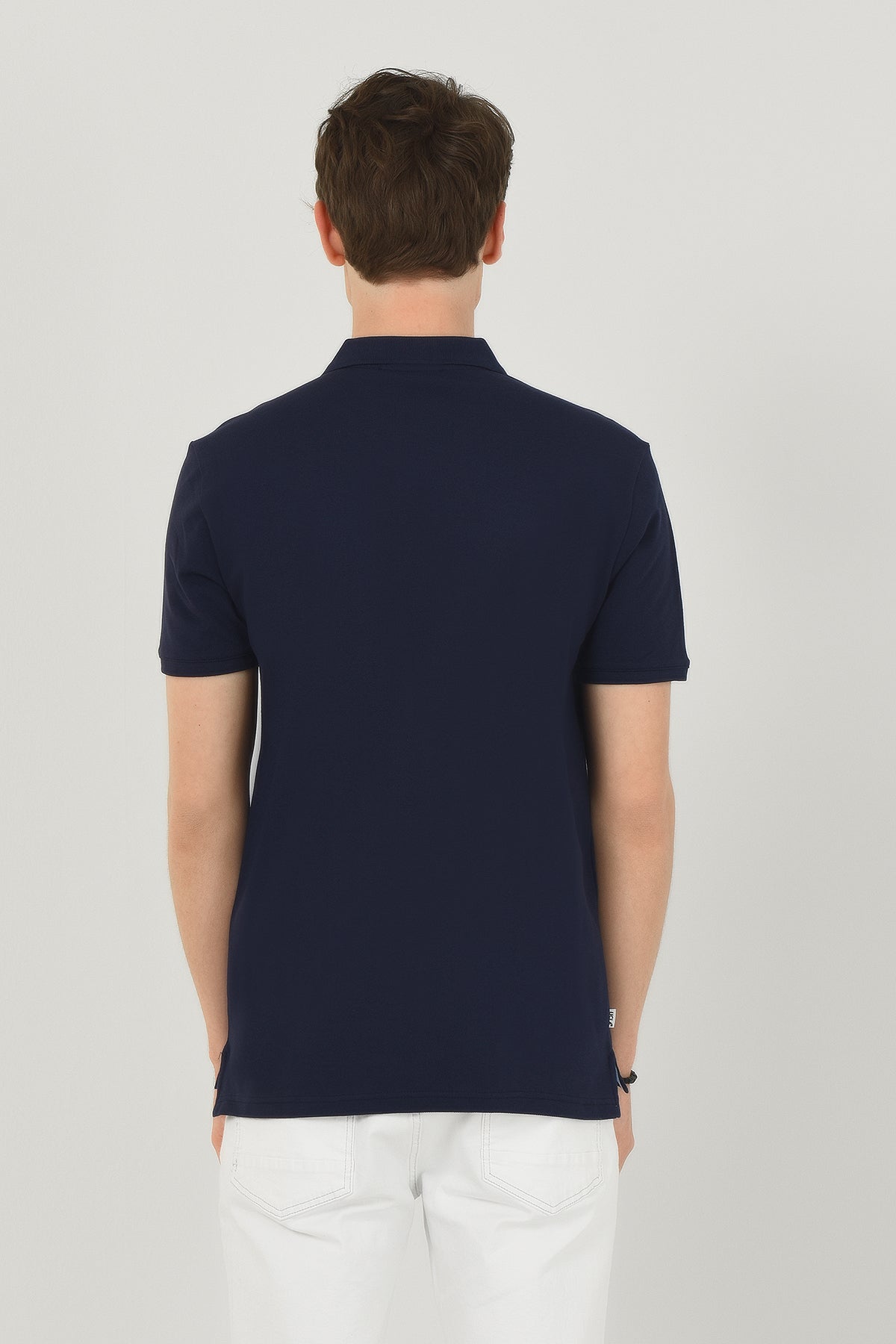 UCLA Tricou cu guler si nasturi, regular fit, logo brodat discret, Bleumarin, LAKE