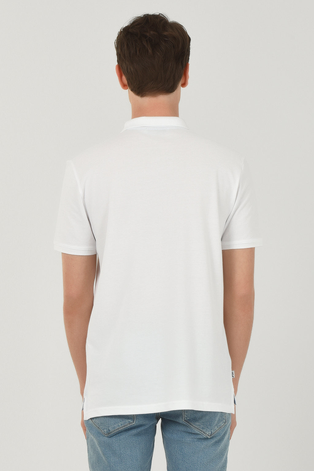 UCLA Tricou cu guler si nasturi, regular fit, logo brodat discret, Alb, LAKE
