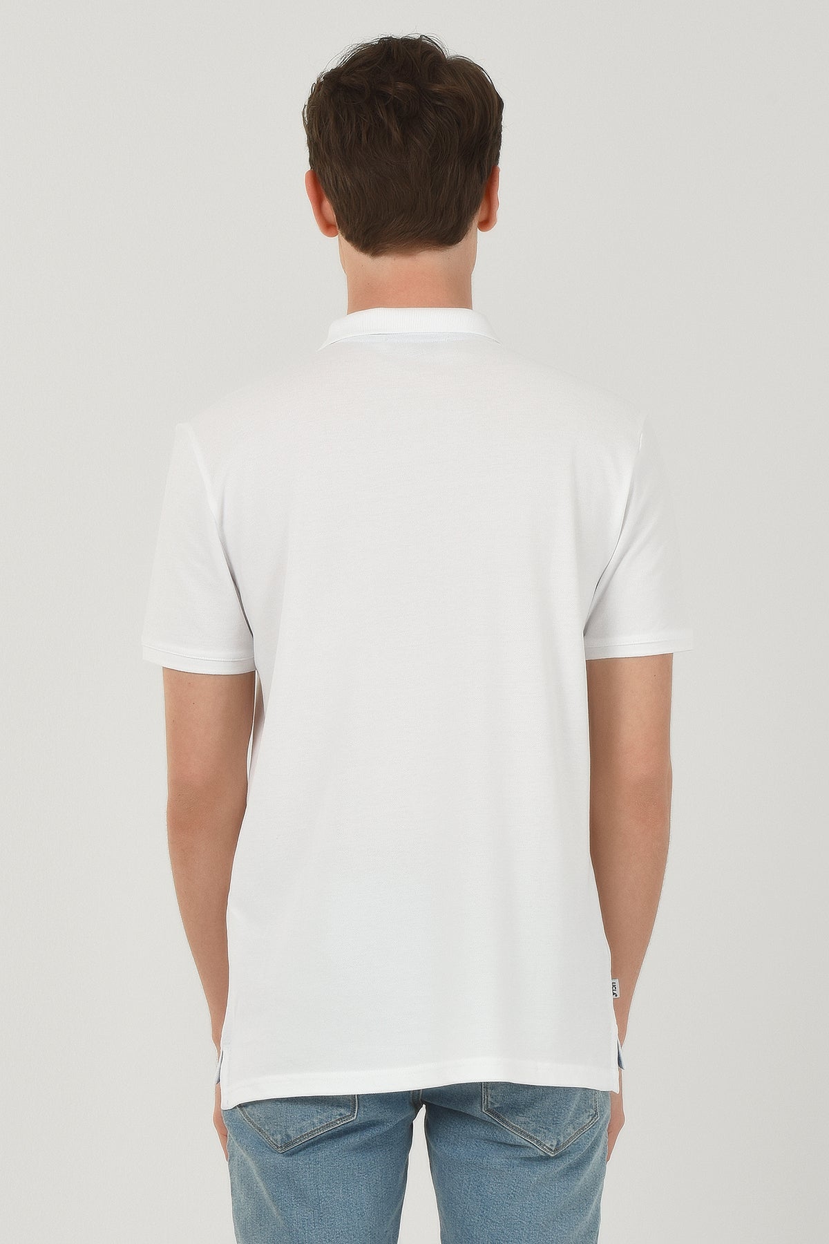 UCLA Tricou cu guler si nasturi, regular fit, logo brodat discret, Alb, LAKE