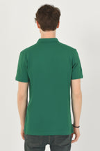 UCLA Tricou cu guler si nasturi, regular fit, logo brodat discret, Verde, LAKE