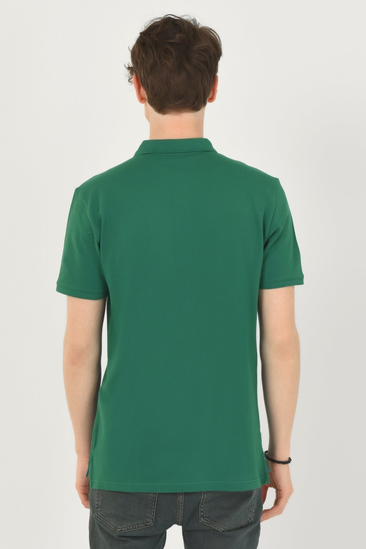 UCLA Tricou cu guler si nasturi, regular fit, logo brodat discret, Verde, LAKE