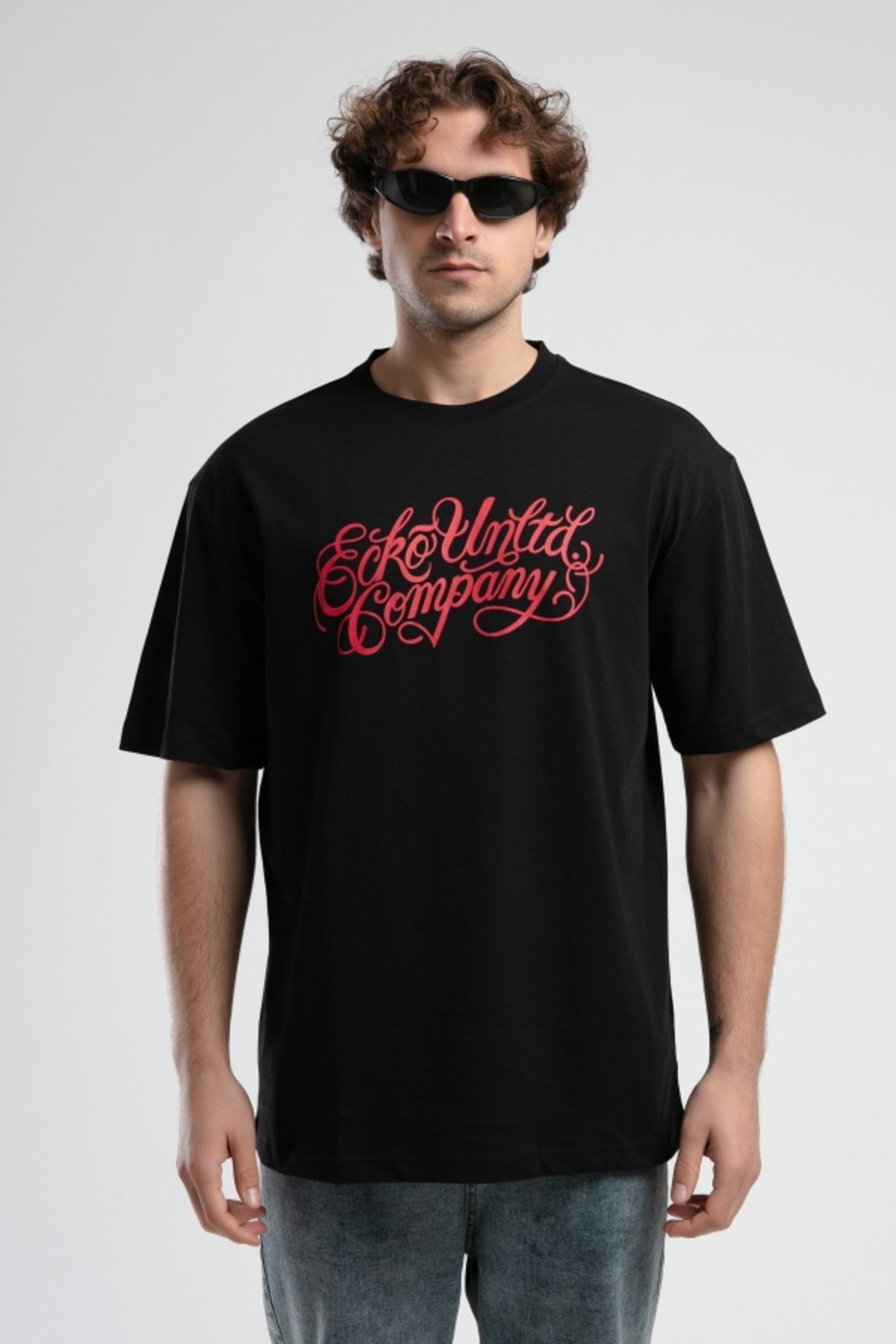 Ecko Unltd. Tricou cu decolteu la baza gatului, imprimeu cu logo, Negru, ALBANY