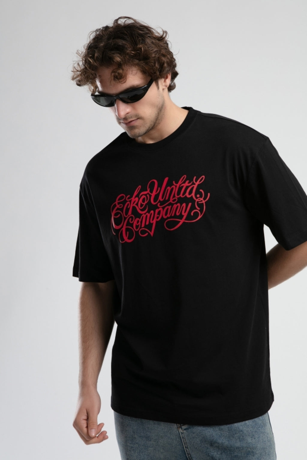 Ecko Unltd. Tricou cu decolteu la baza gatului, imprimeu cu logo, Negru, ALBANY