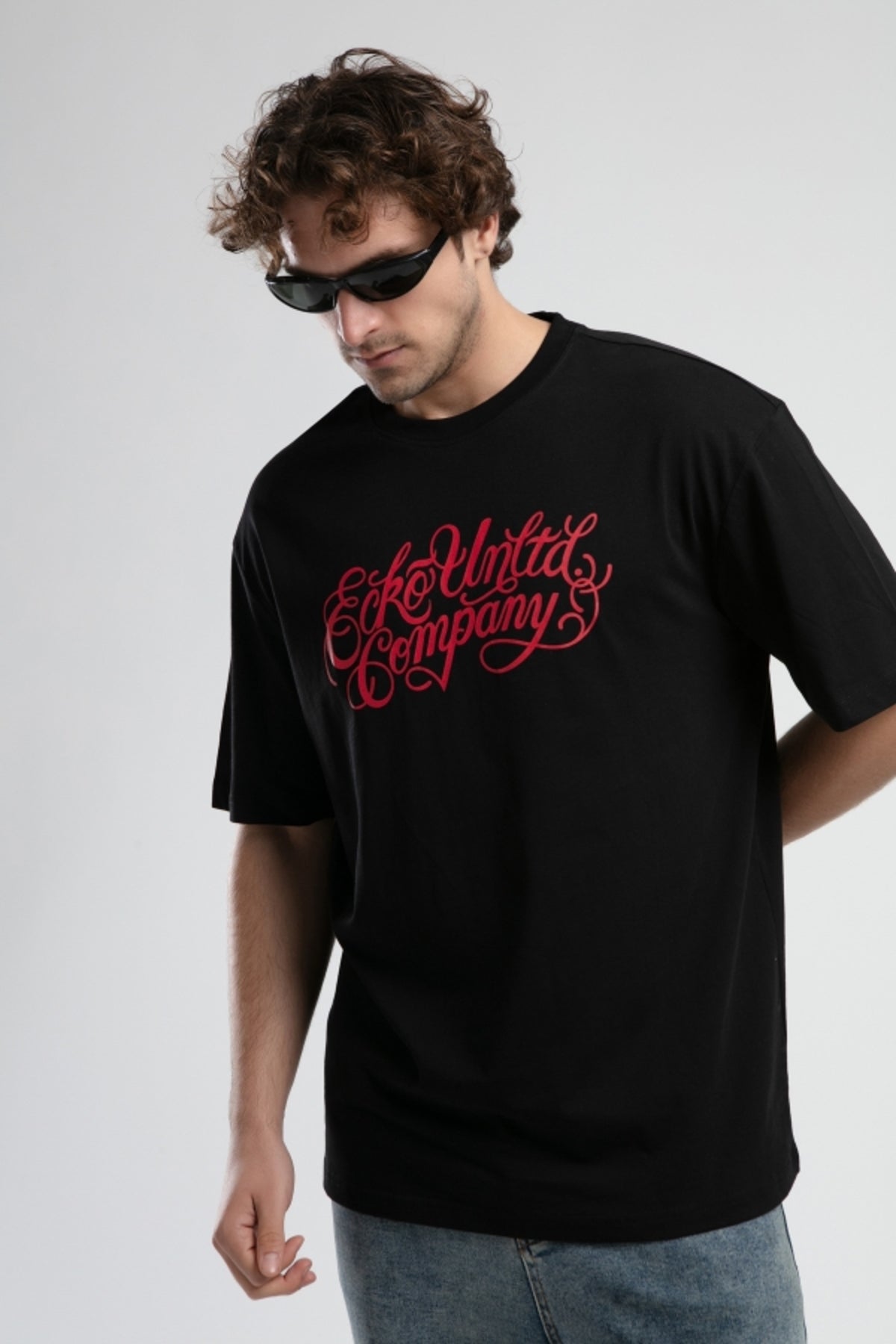 Ecko Unltd. Tricou cu decolteu la baza gatului, imprimeu cu logo, Negru, ALBANY