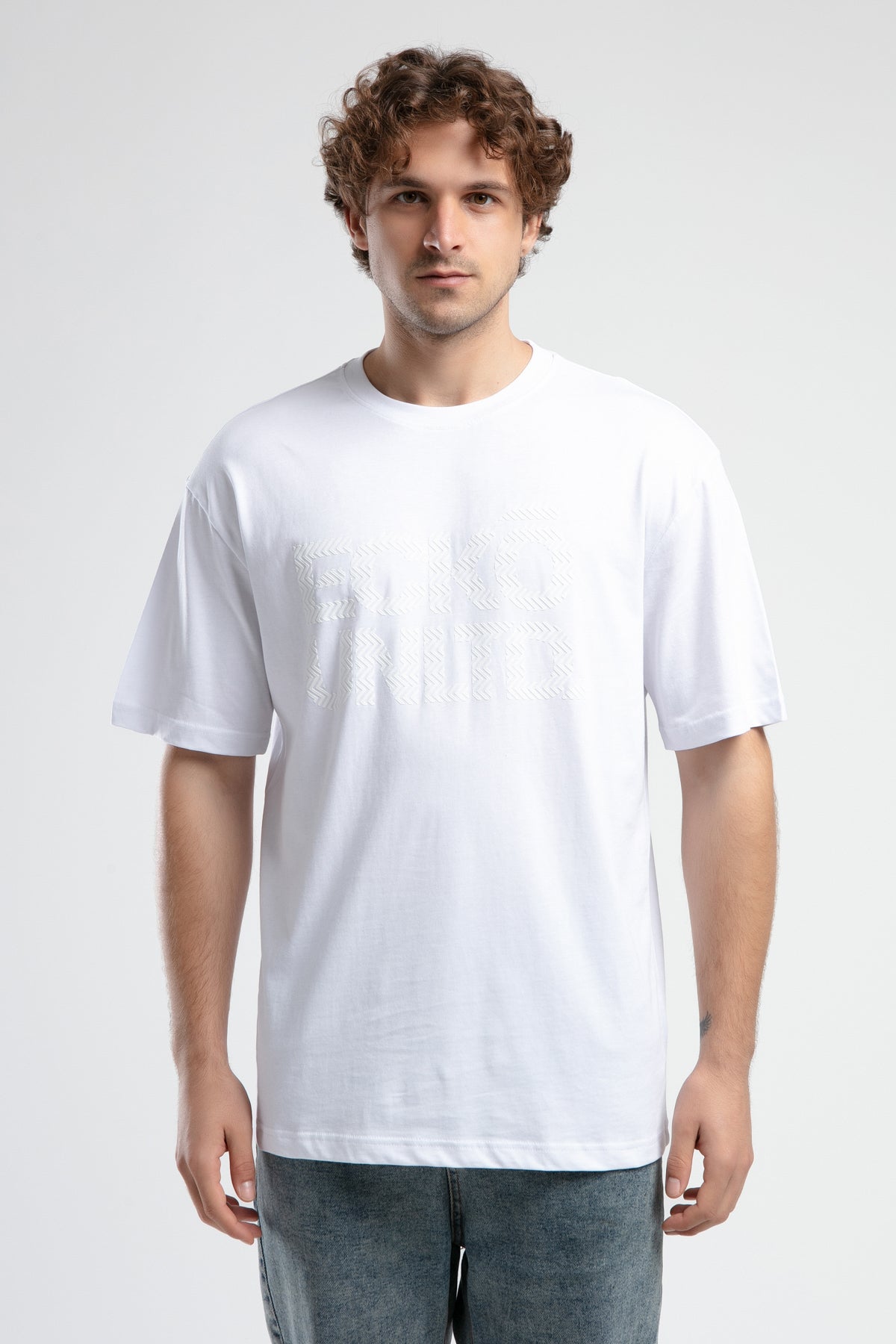Ecko Unltd. Tricou cu decolteu la baza gatului, imprimeu cu logo, Alb, ASTORIA