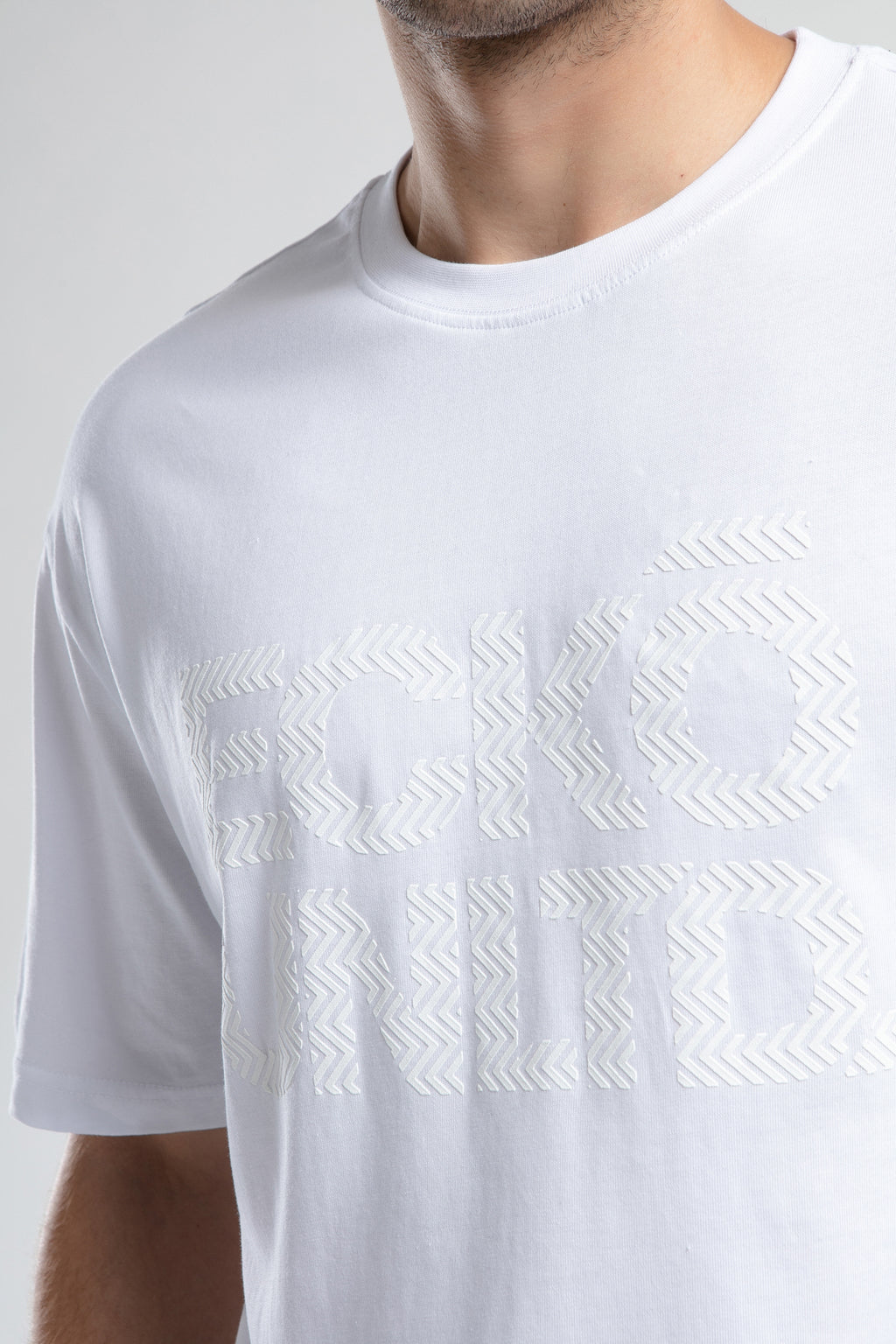 Ecko Unltd. Tricou cu decolteu la baza gatului, imprimeu cu logo, Alb, ASTORIA
