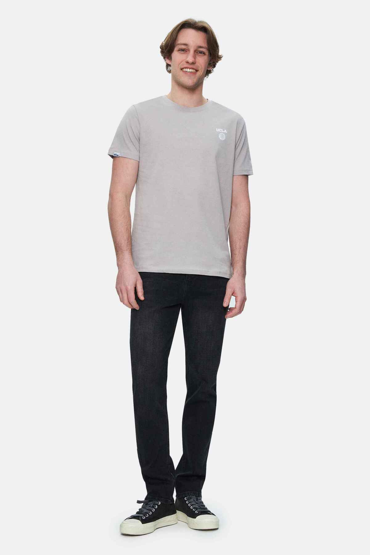 UCLA Tricou cu decolteu la baza gatului, imprimeu cu logo, regular fit, Gri, BASS