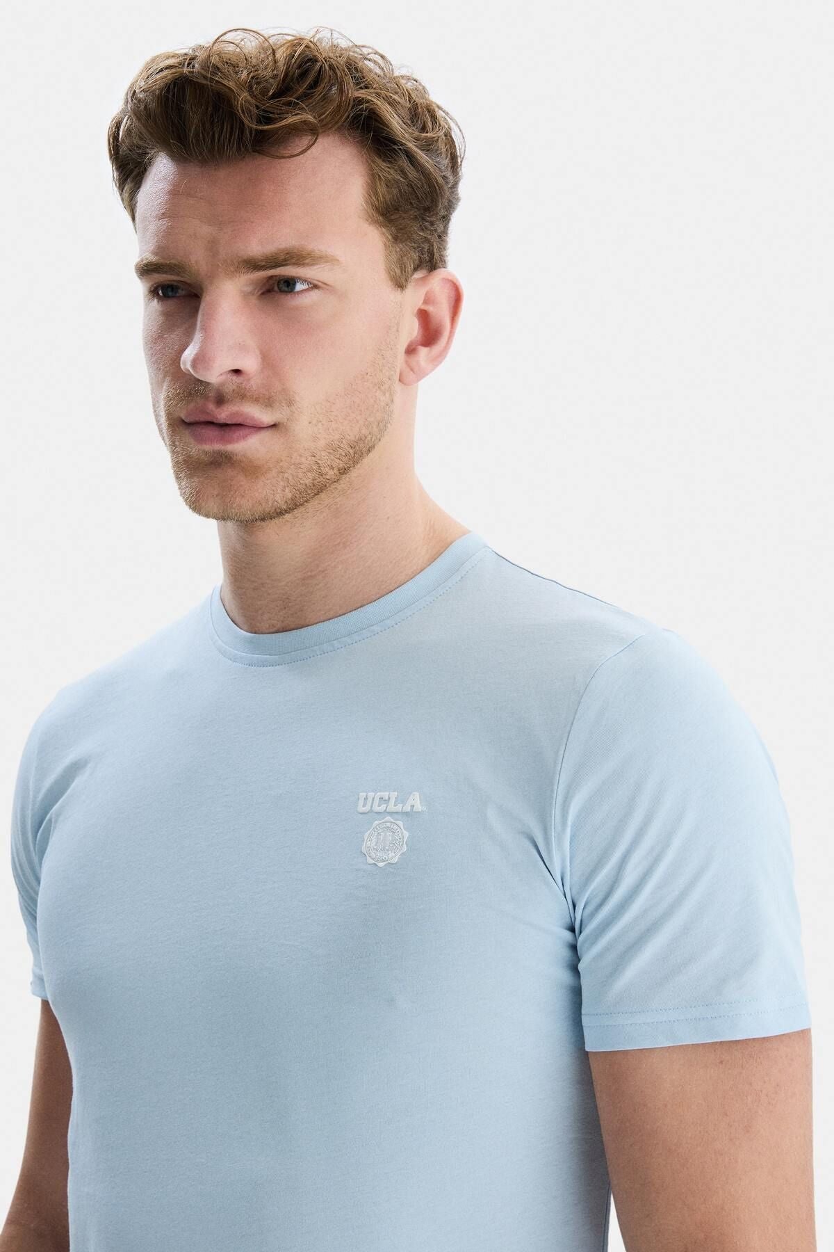 UCLA Tricou cu decolteu la baza gatului, imprimeu cu logo, regular fit, SKYWAY, BASS