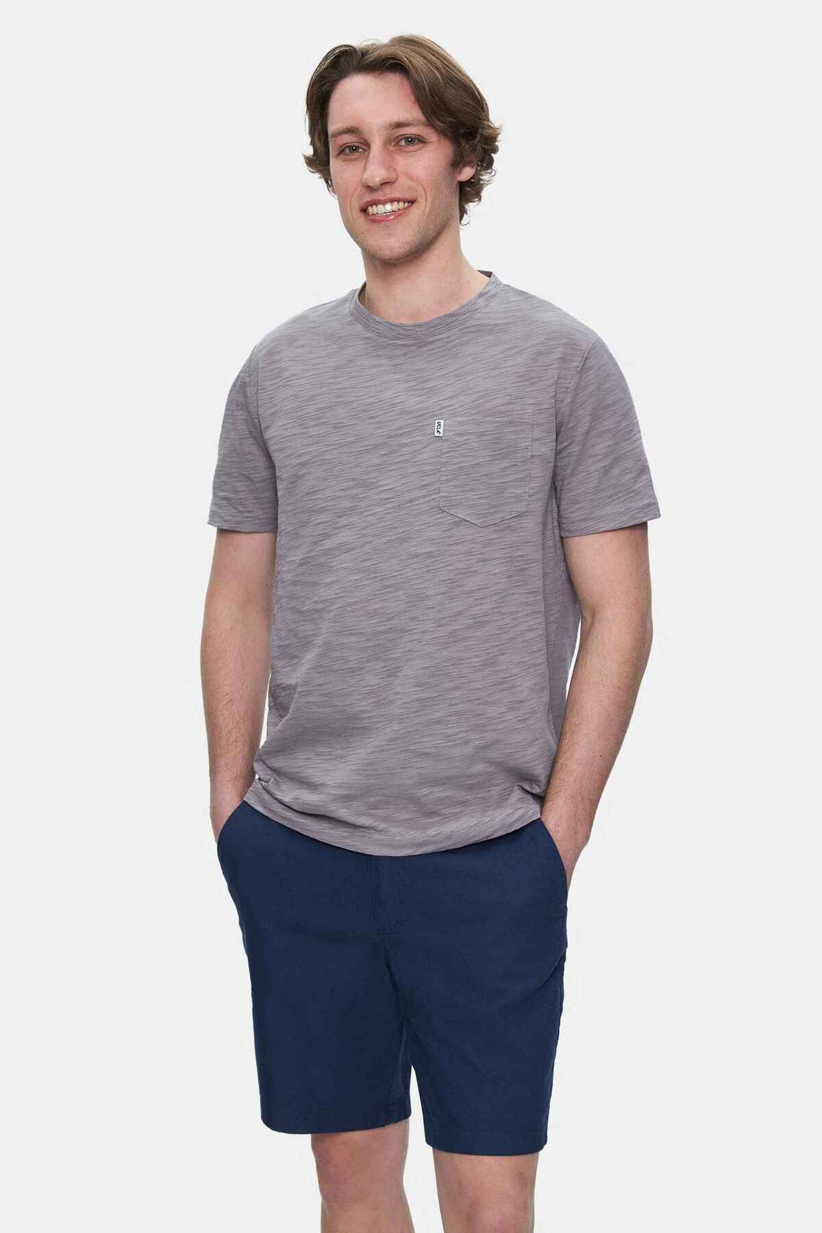 UCLA Tricou cu decolteu la baza gatului, imprimeu cu logo, regular fit, Gri, CALEB