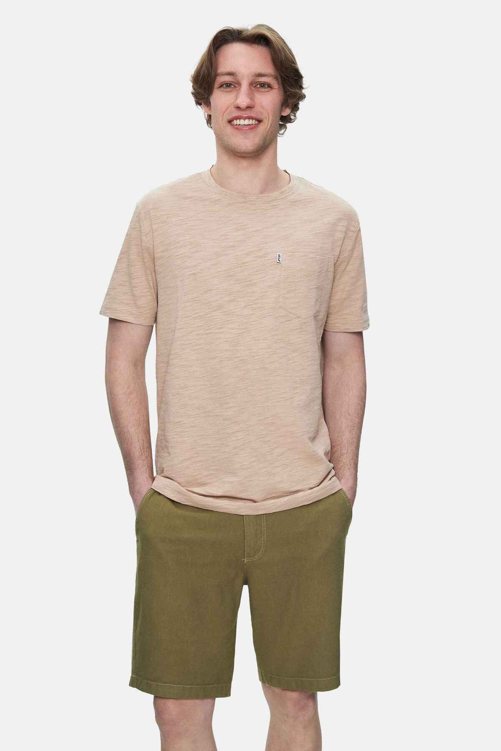 UCLA Tricou cu decolteu la baza gatului, imprimeu cu logo, regular fit, Bej, CALEB