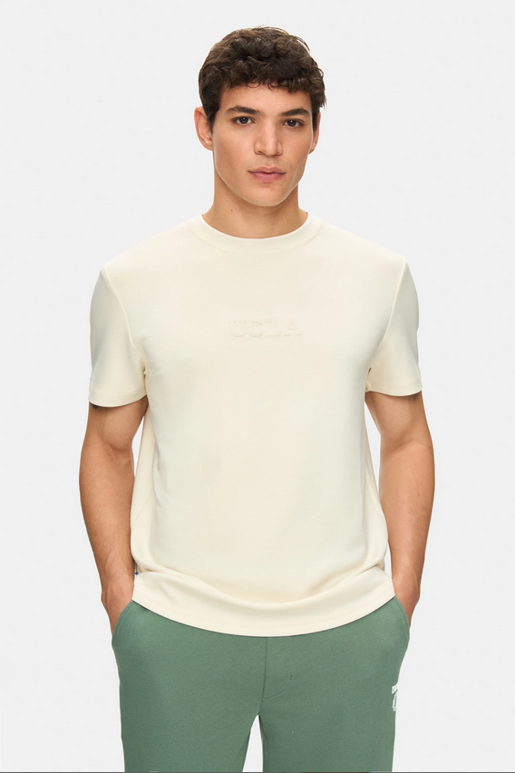 UCLA Tricou cu decolteu la baza gatului, imprimeu cu logo, regular fit, Alb, CANARY