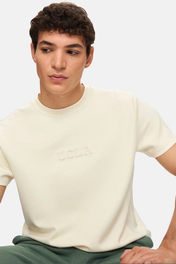 UCLA Tricou cu decolteu la baza gatului, imprimeu cu logo, regular fit, Alb, CANARY