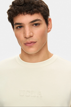 UCLA Tricou cu decolteu la baza gatului, imprimeu cu logo, regular fit, Alb, CANARY
