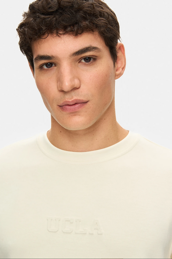 UCLA Tricou cu decolteu la baza gatului, imprimeu cu logo, regular fit, Alb, CANARY