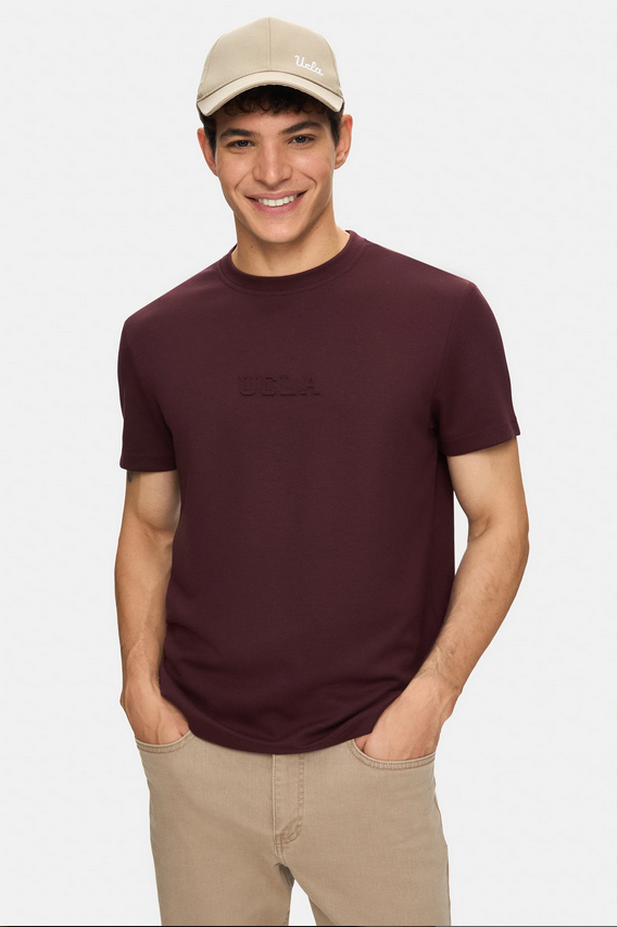 UCLA Tricou cu decolteu la baza gatului, imprimeu cu logo, regular fit, Rosu inchis, CANARY