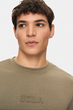 UCLA Tricou cu decolteu la baza gatului, imprimeu cu logo, regular fit, Kaki, CANARY
