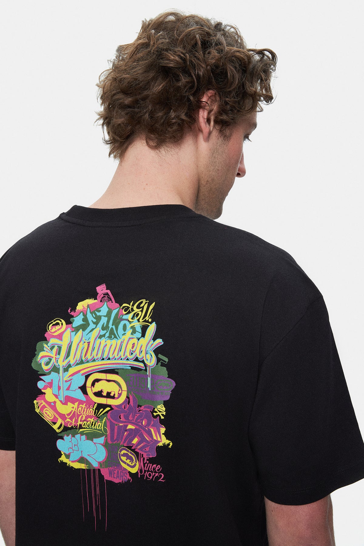 Ecko Unltd. Tricou cu decolteu la baza gatului, imprimeu cu logo, Negru, CHAR