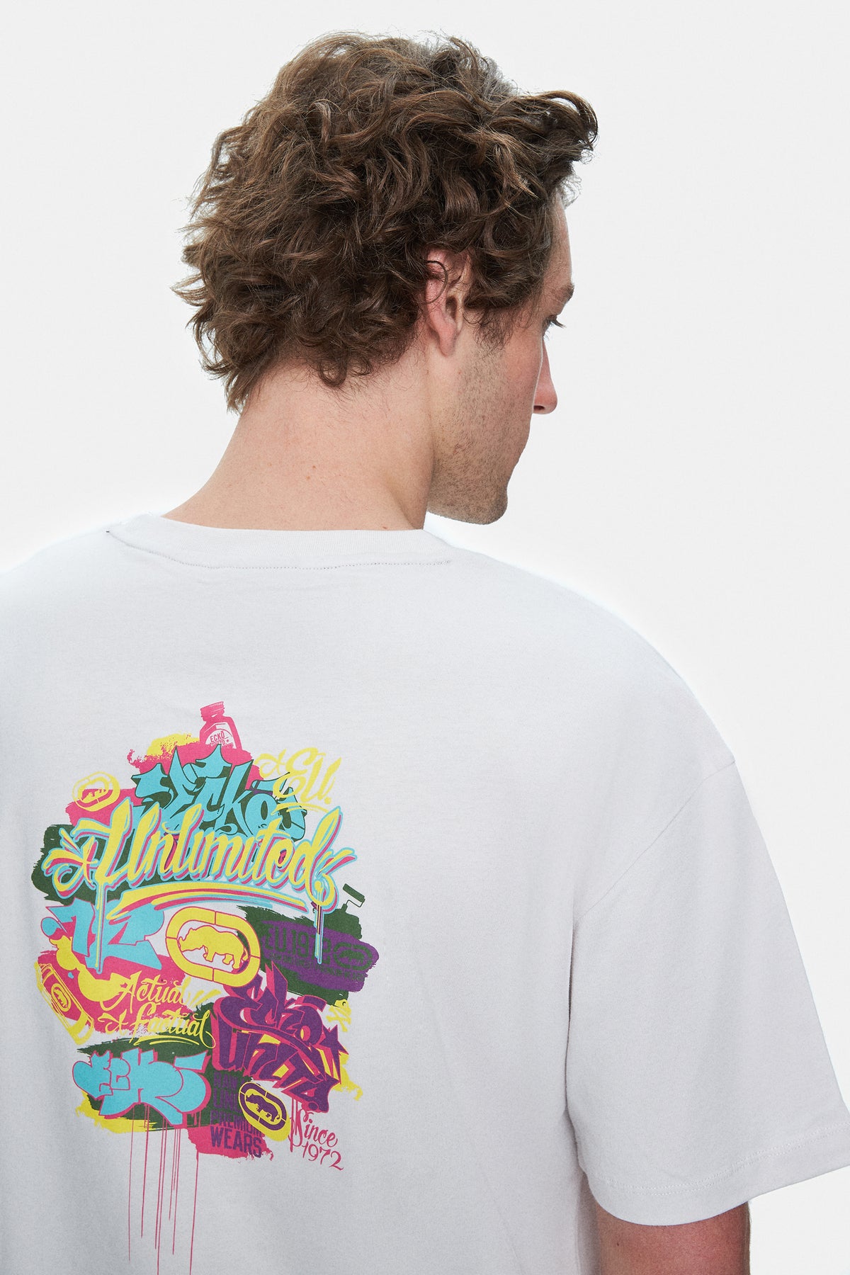 Ecko Unltd. Tricou cu decolteu la baza gatului, imprimeu cu logo, Alb, CHAR