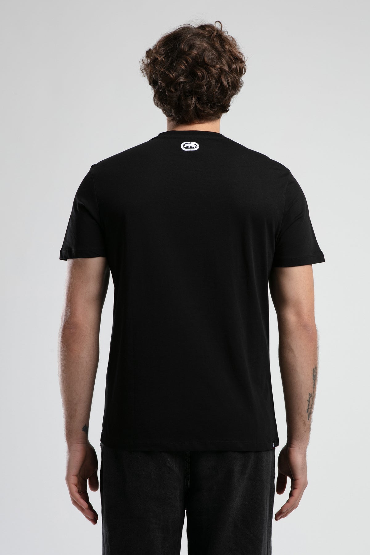 Ecko Unltd. Tricou cu decolteu la baza gatului, imprimeu cu logo, Negru-Alb, CORINTH