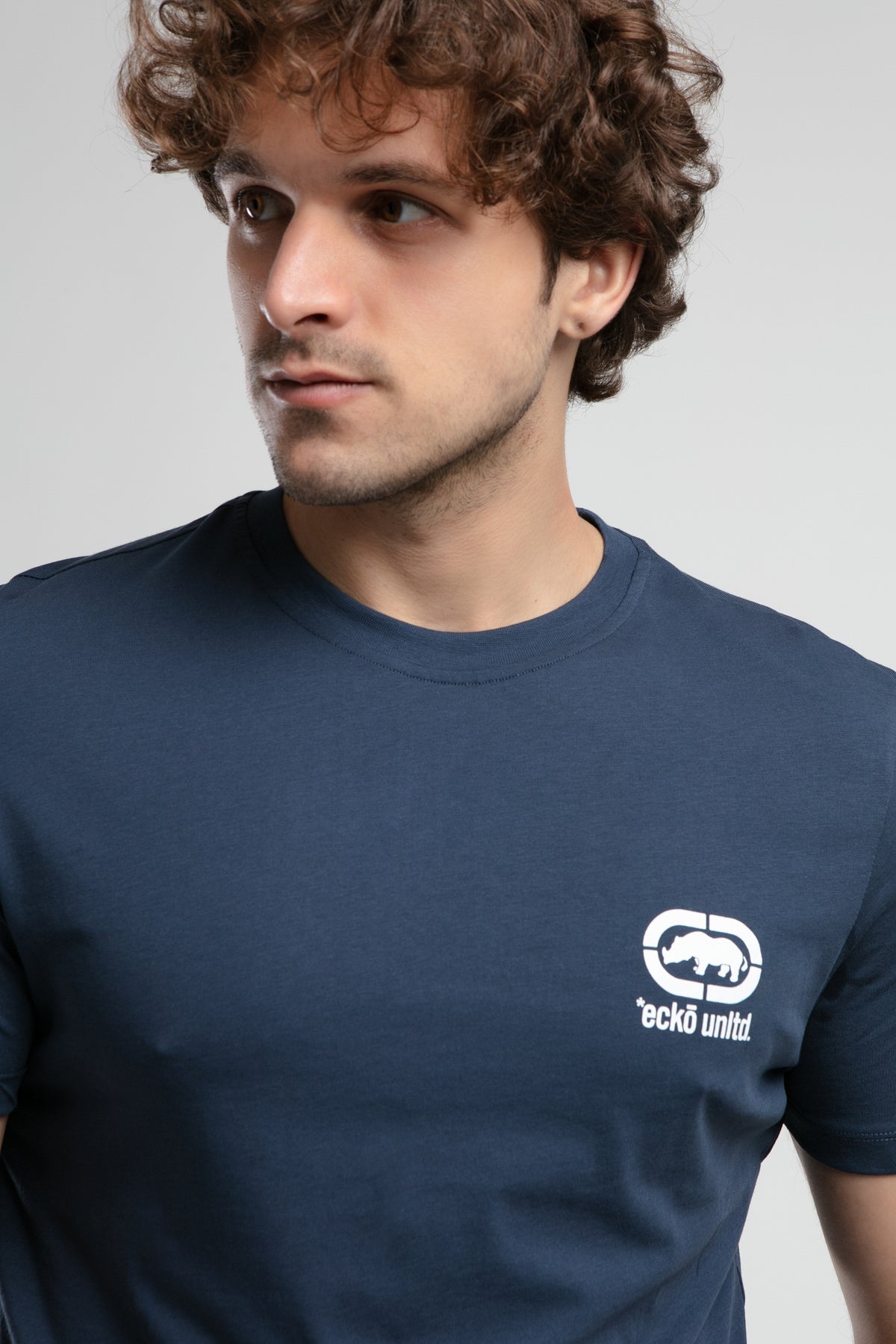 Ecko Unltd. Tricou cu decolteu la baza gatului, imprimeu cu logo, Bleumarin, CORINTH