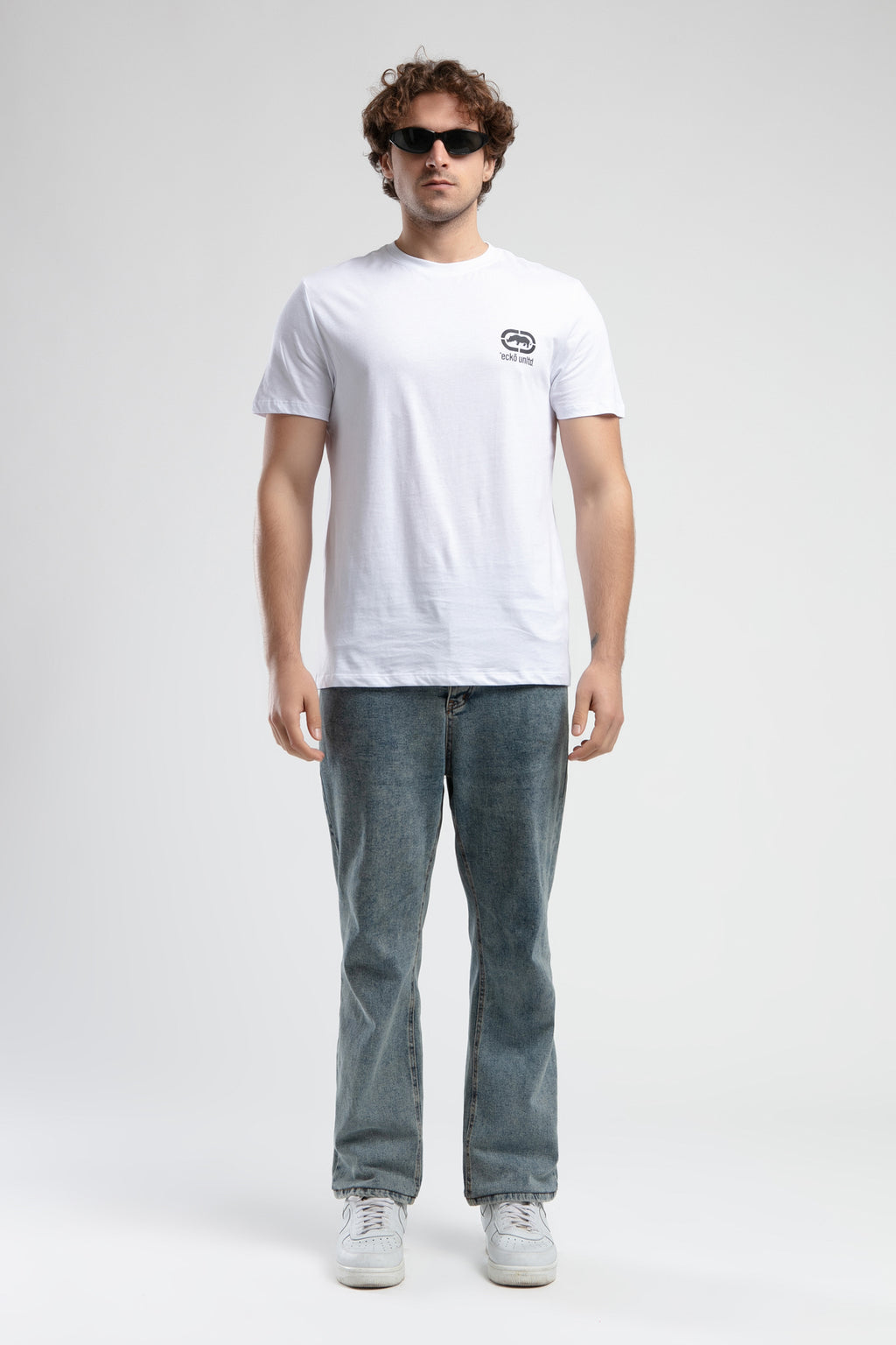 Ecko Unltd. Tricou cu decolteu la baza gatului, imprimeu cu logo, Alb, CORINTH