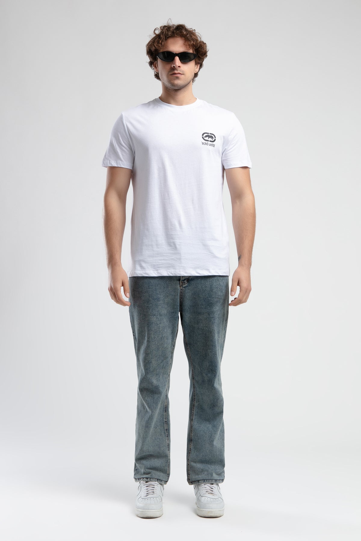 Ecko Unltd. Tricou cu decolteu la baza gatului, imprimeu cu logo, Alb, CORINTH