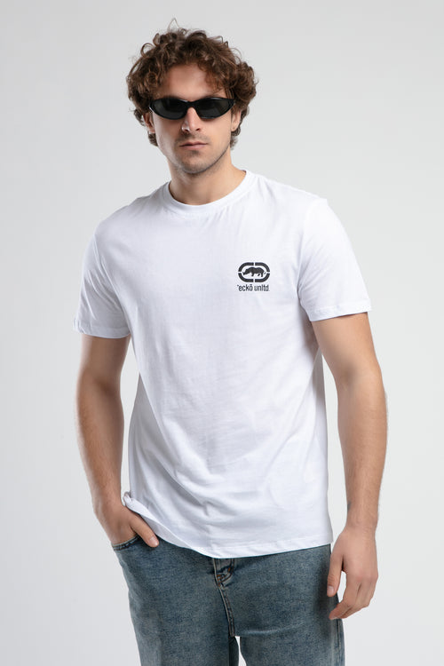 Ecko Unltd. Tricou cu decolteu la baza gatului, imprimeu cu logo, Alb, CORINTH