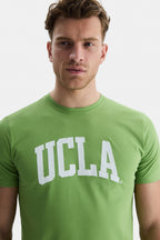 UCLA Tricou cu decolteu la baza gatului, imprimeu cu logo, regular fit, NEPHRITE, CULVER