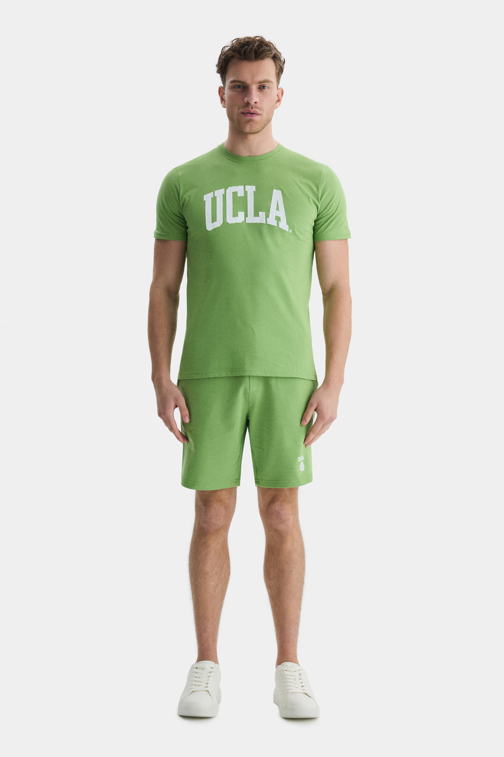 UCLA Tricou cu decolteu la baza gatului, imprimeu cu logo, regular fit, NEPHRITE, CULVER