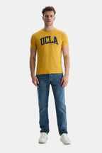 UCLA Tricou cu decolteu la baza gatului, imprimeu cu logo, regular fit, Bej, CULVER