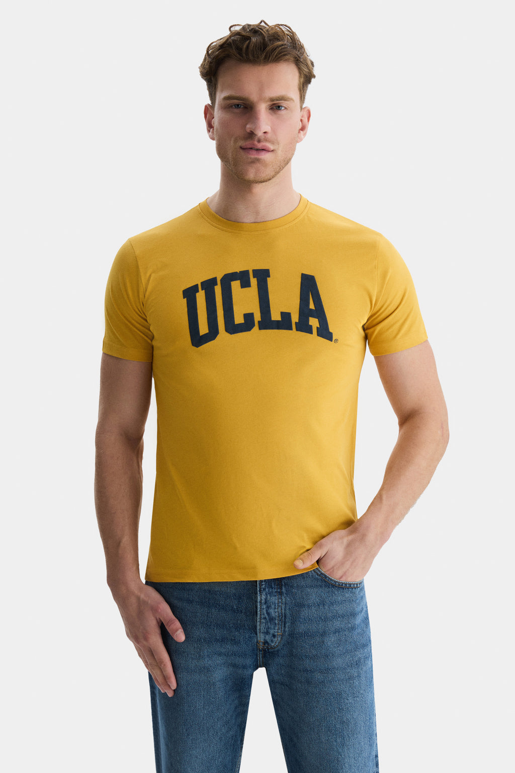UCLA Tricou cu decolteu la baza gatului, imprimeu cu logo, regular fit, Bej, CULVER