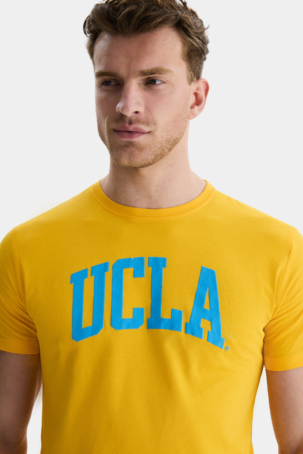 UCLA Tricou cu decolteu la baza gatului, imprimeu cu logo, regular fit, Galben, CULVER