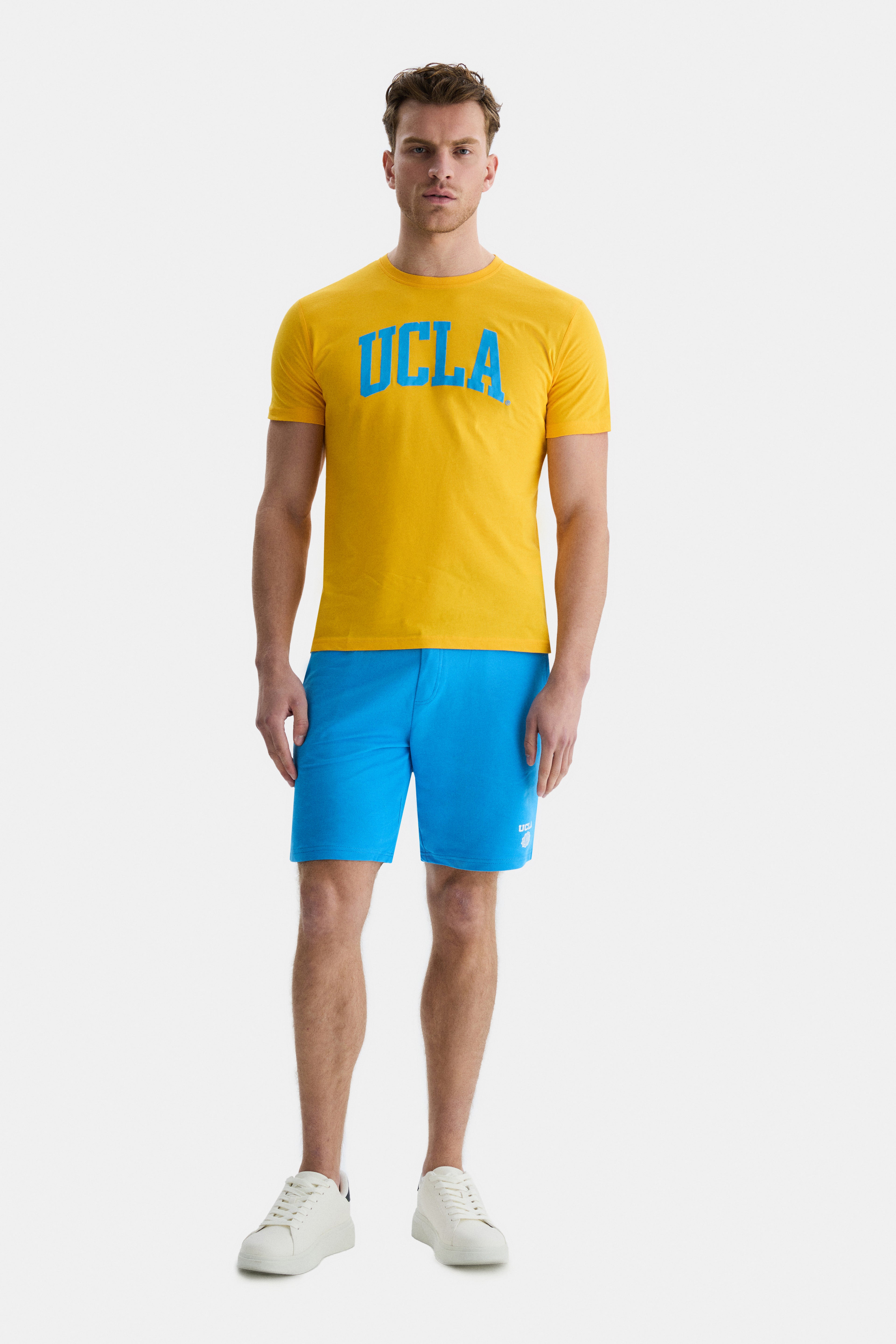 UCLA Tricou cu decolteu la baza gatului, imprimeu cu logo, regular fit, Galben, CULVER