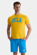UCLA Tricou cu decolteu la baza gatului, imprimeu cu logo, regular fit, Galben, CULVER