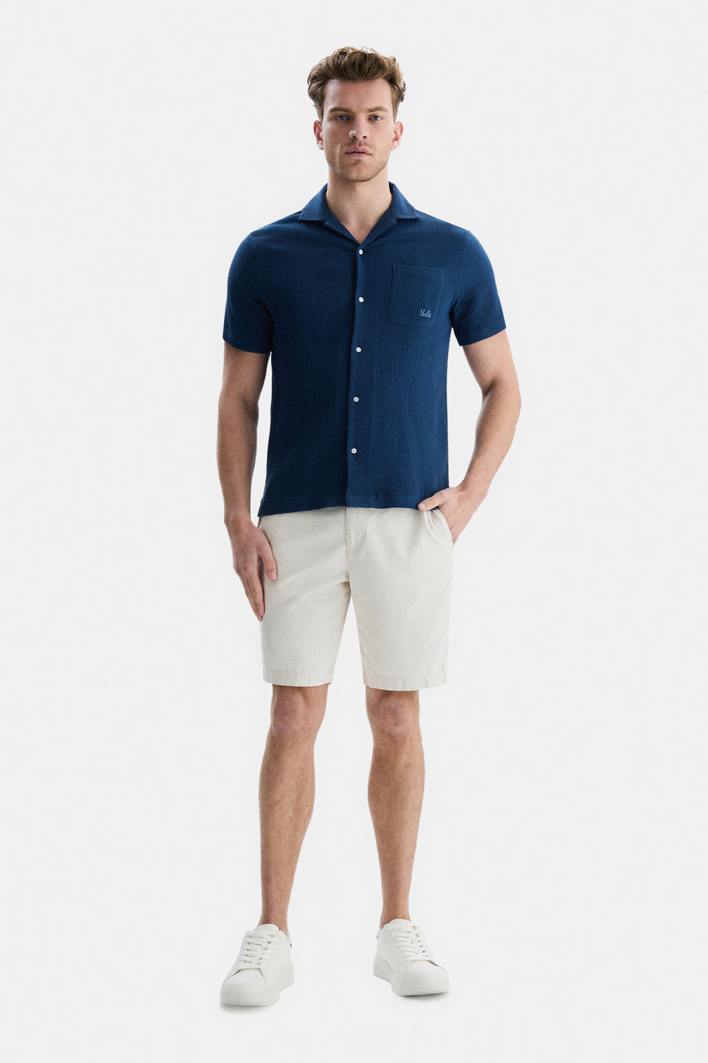 UCLA Camsa cu nasturi si guler, material lejer, regular fit Bleumarin, DISMAS