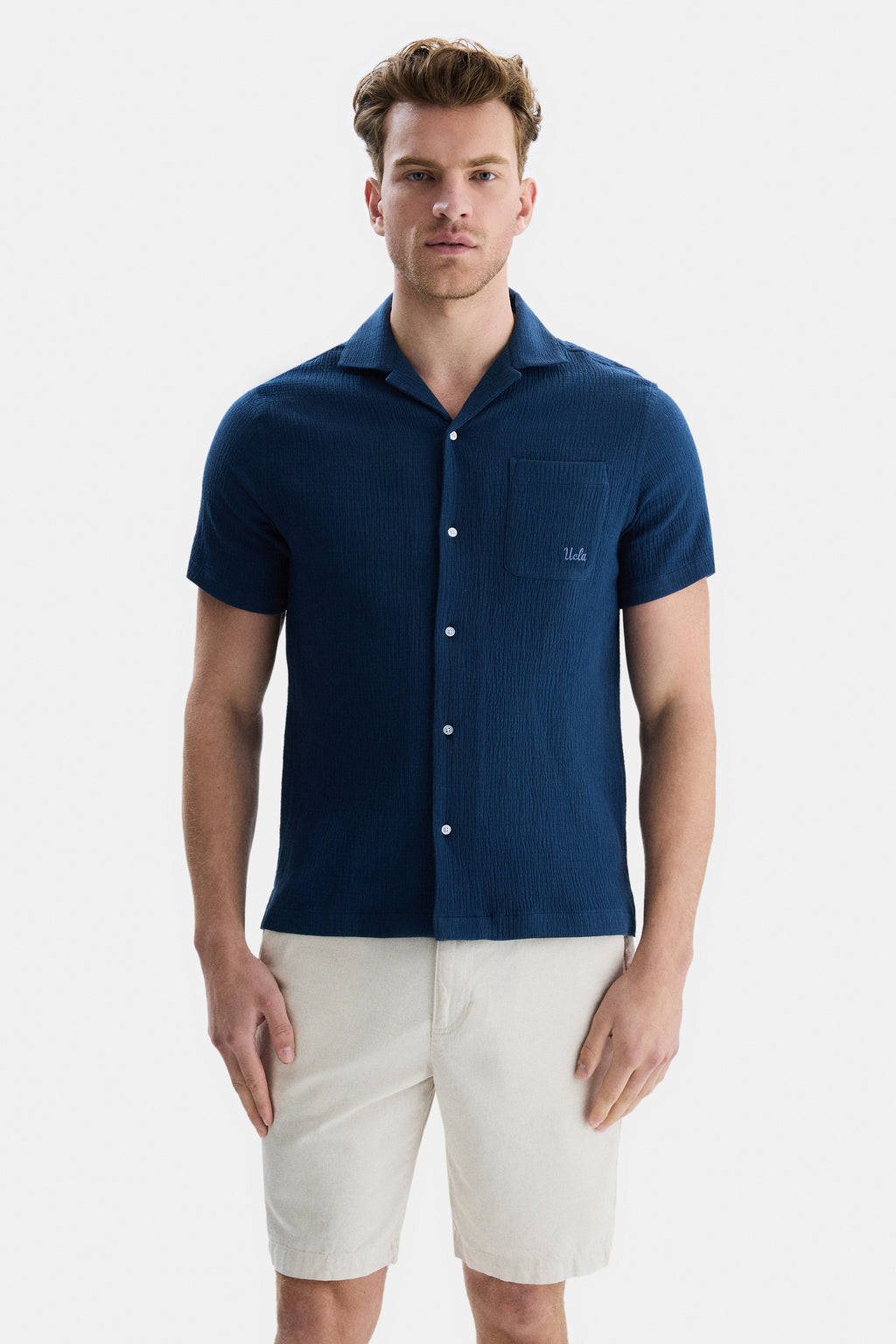 UCLA Camsa cu nasturi si guler, material lejer, regular fit Bleumarin, DISMAS
