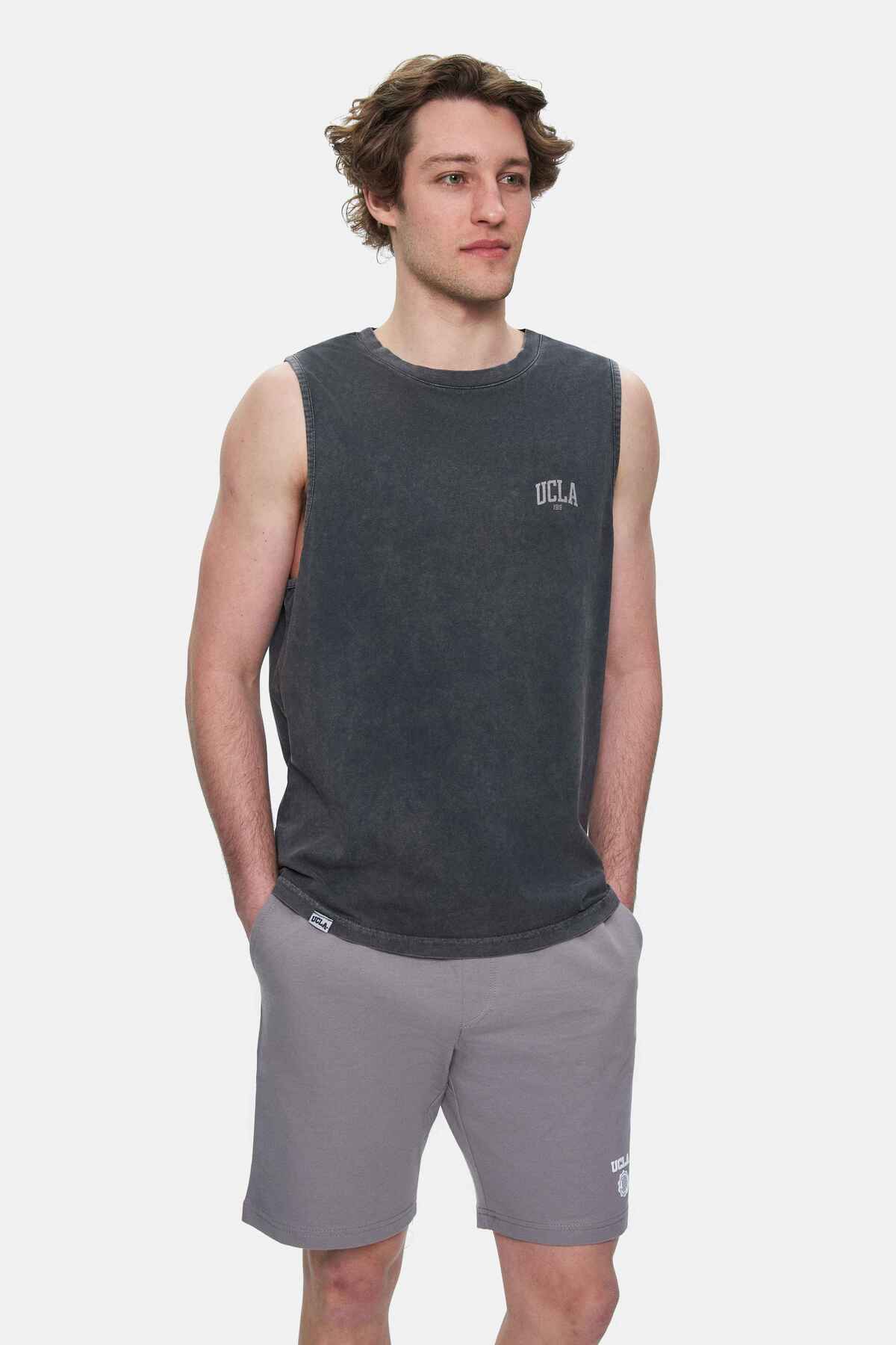 UCLA Tricou cu decolteu la baza gatului, imprimeu cu logo, regular fit, Negru, ELTON
