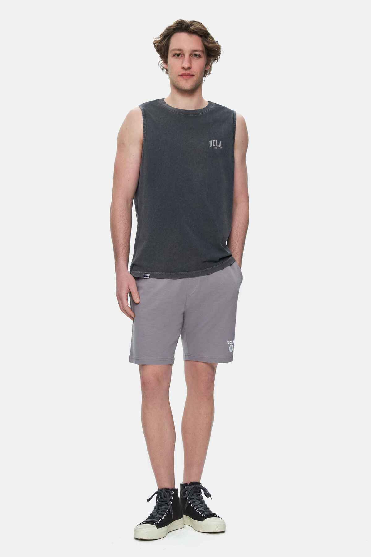 UCLA Tricou cu decolteu la baza gatului, imprimeu cu logo, regular fit, Negru, ELTON