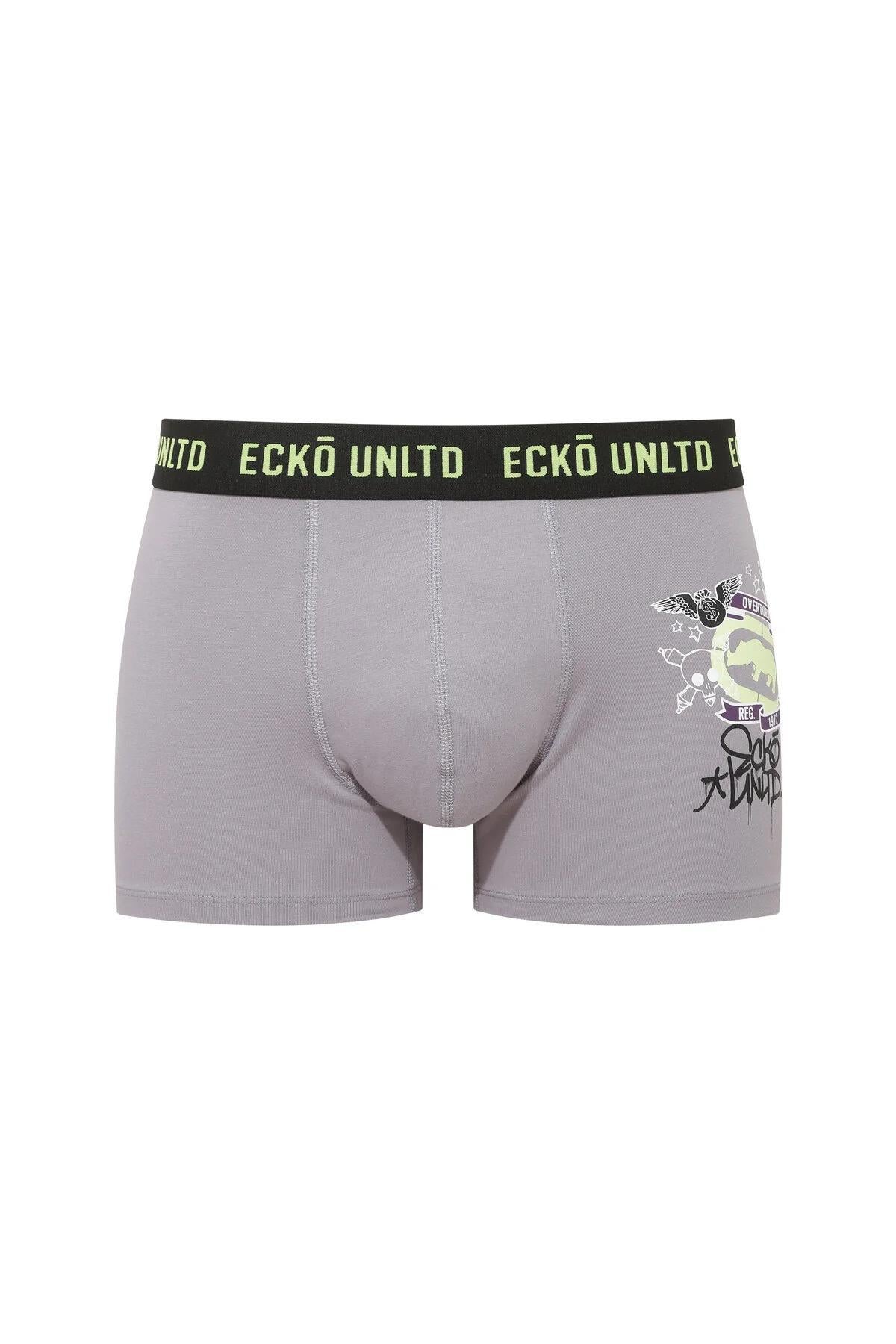 Ecko Unltd. Set trei perechi de boxeri, banda elastica in talie si imprimeu cu logo, din amestec de bumbac