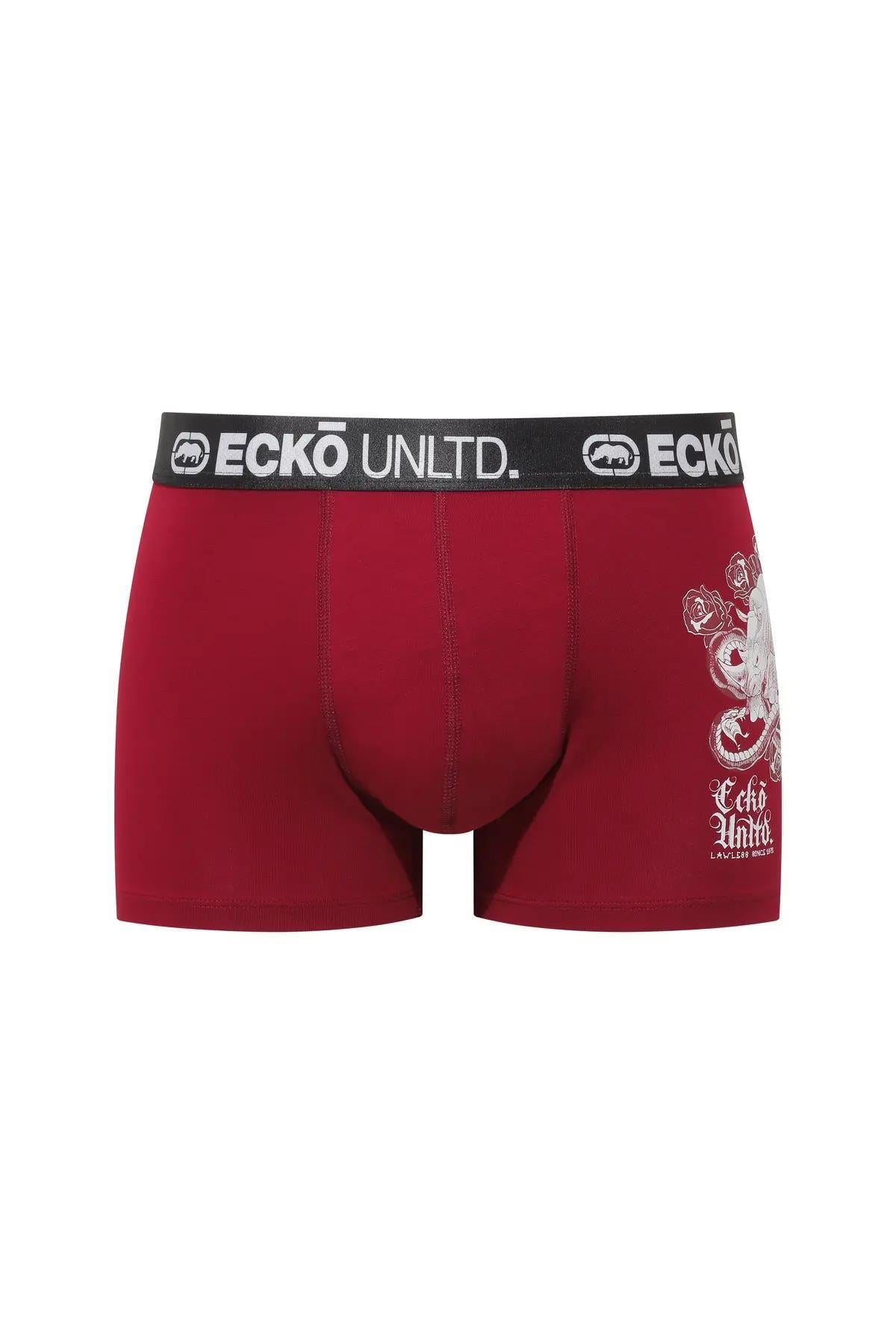 Ecko Unltd. Set 2 perechi de boxeri colorati, banda elastica cu logo, Negru-Visiniu