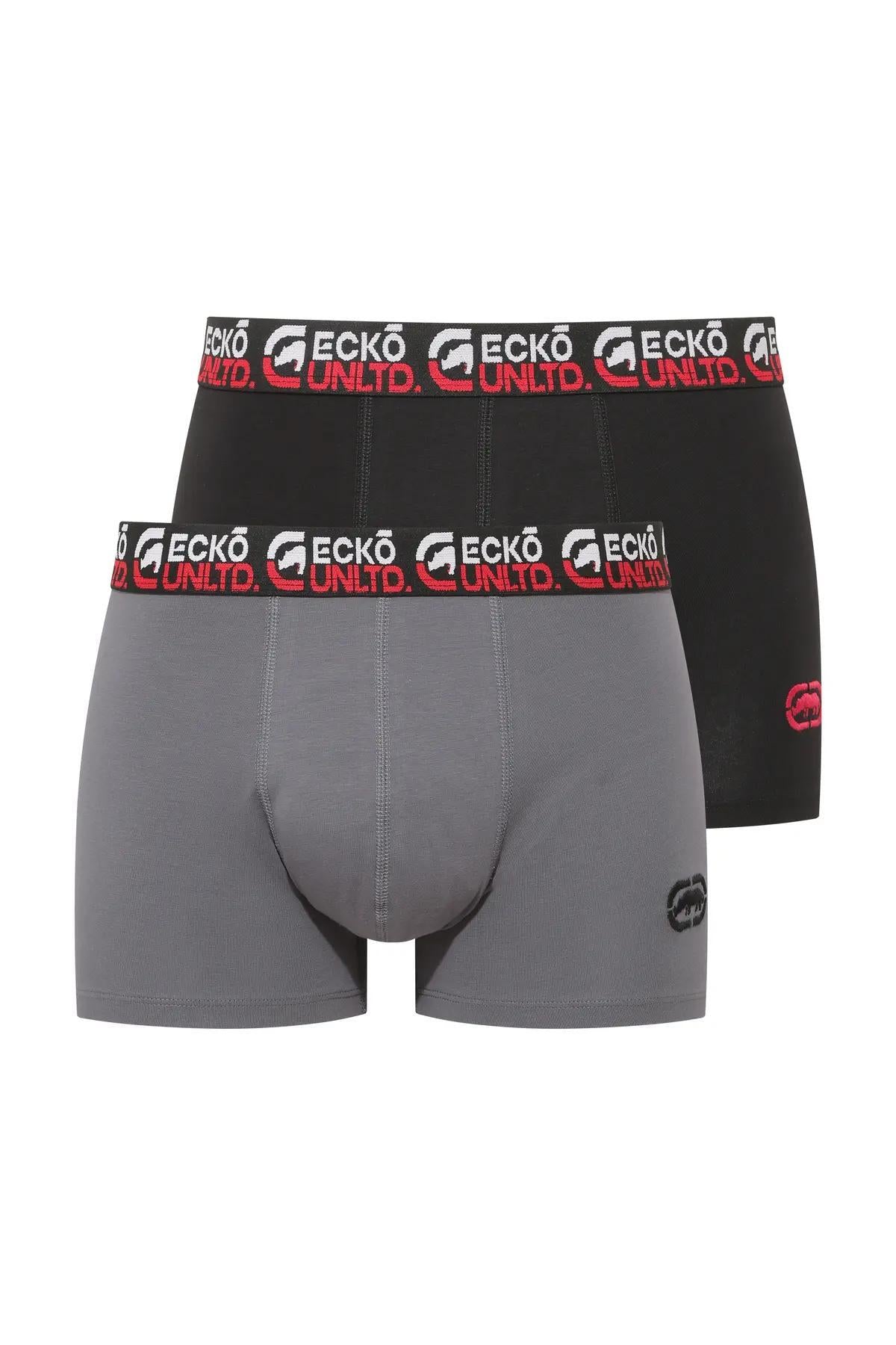 Ecko Unltd. Set 2 perechi de boxeri colorati, banda elastica cu logo, Negru-Gri