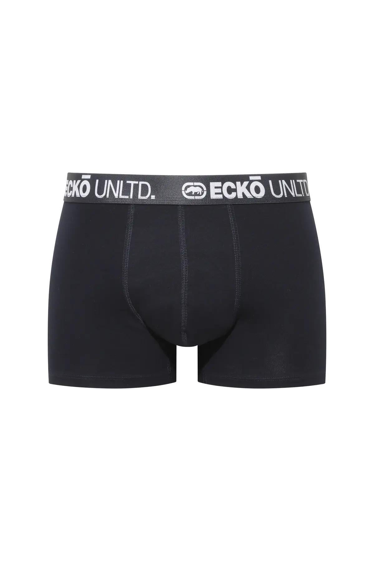 Ecko Unltd. Set trei perechi de boxeri, banda elastica in talie si imprimeu cu logo, din amestec de bumbac