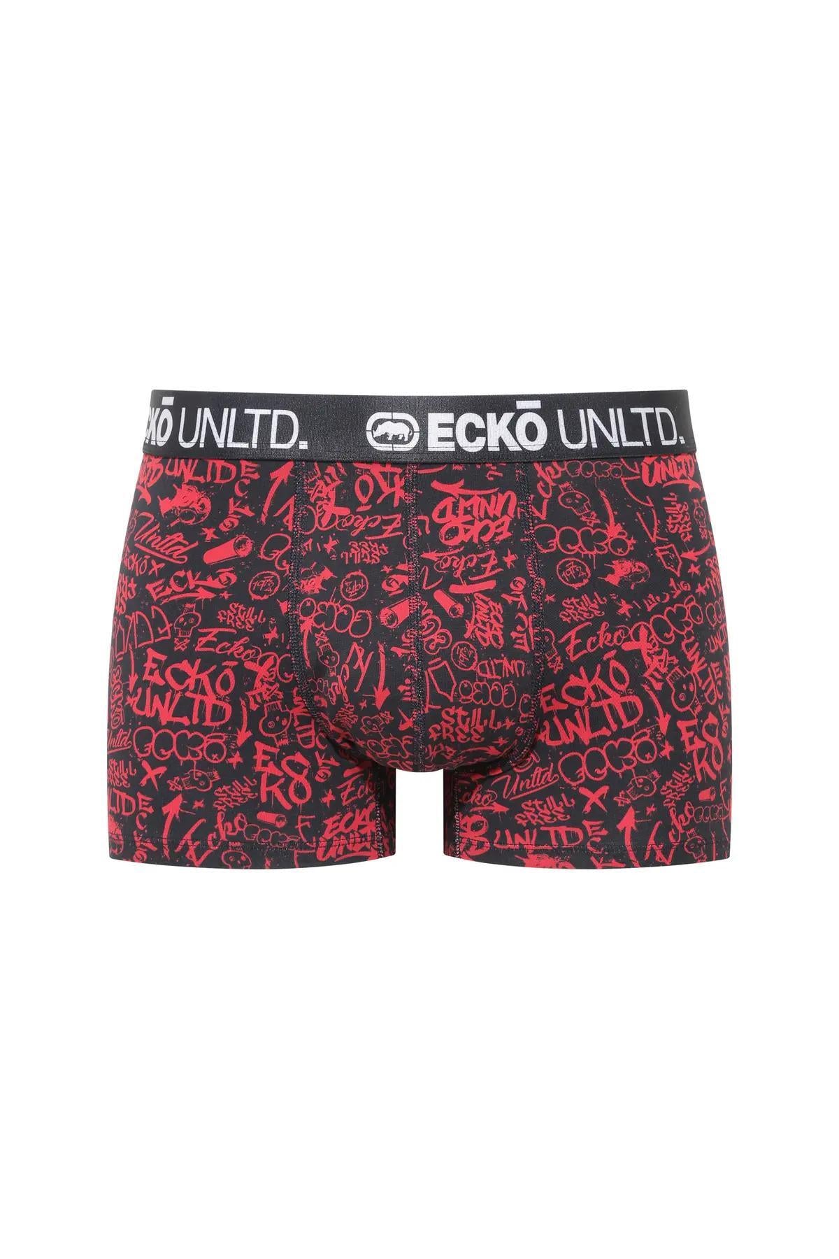 Ecko Unltd. Set trei perechi de boxeri, banda elastica in talie si imprimeu cu logo, din amestec de bumbac